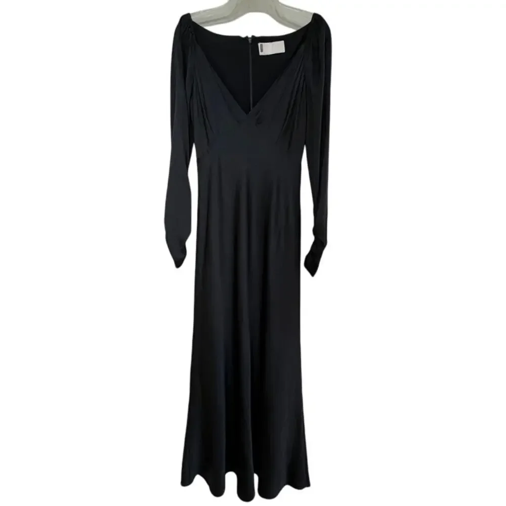 Keepsake the Label Own it Gown Long Sleeve Black Satin Maxi Formal Dress Size 6 - Picture 3 of 9